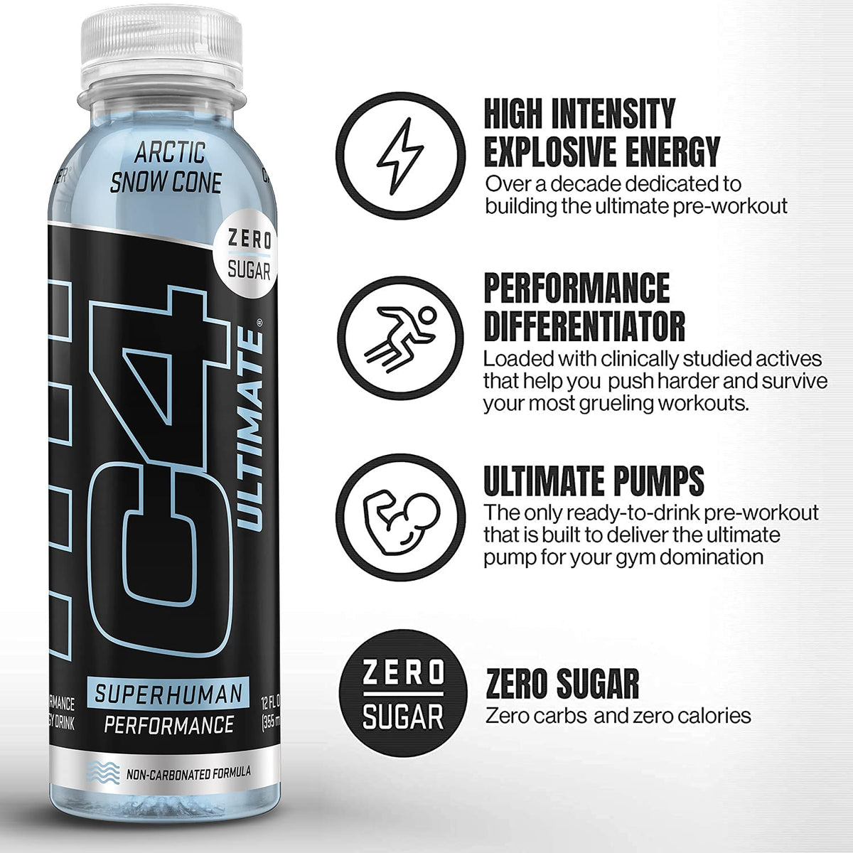 C4 Ultimate Non-Carbonated Zero Sugar Energy Drink, Pre Workout Drink + Beta Alanine