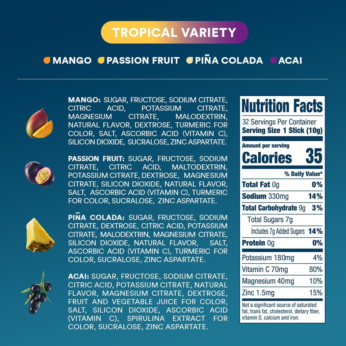 DripDrop Hydration Juicy Tropical Variety Bundle Electrolyte Packets, 64 Ct | Grape, Fruit Punch, Strawberry Lemonade, Cherry, Mango, Açaí, Passion Fruit & Piña Colada; Single Serve Powder Drink Mix