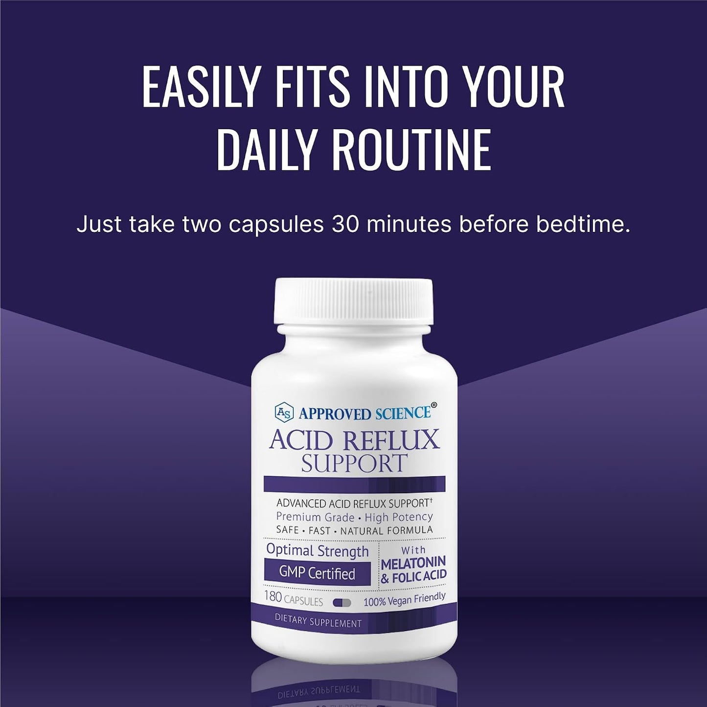 Approved Science® Acid Reflux Support - with Melatonin, Marshmallow Root, L-Taurine -180 Capsules - Vegan