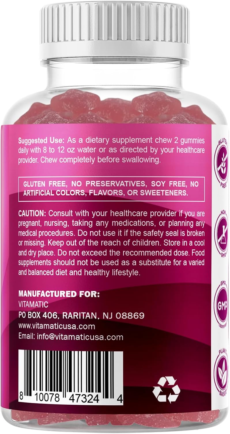 Vitamatic Glucose chewable Gummies - 60 Count - Natural Raspberry Flavor - 4G of Carbohydrate per Serving (1 Bottle) | 4 g Carbohydrates per Serving, Pectin-Based, Gluten Free, Non GMO