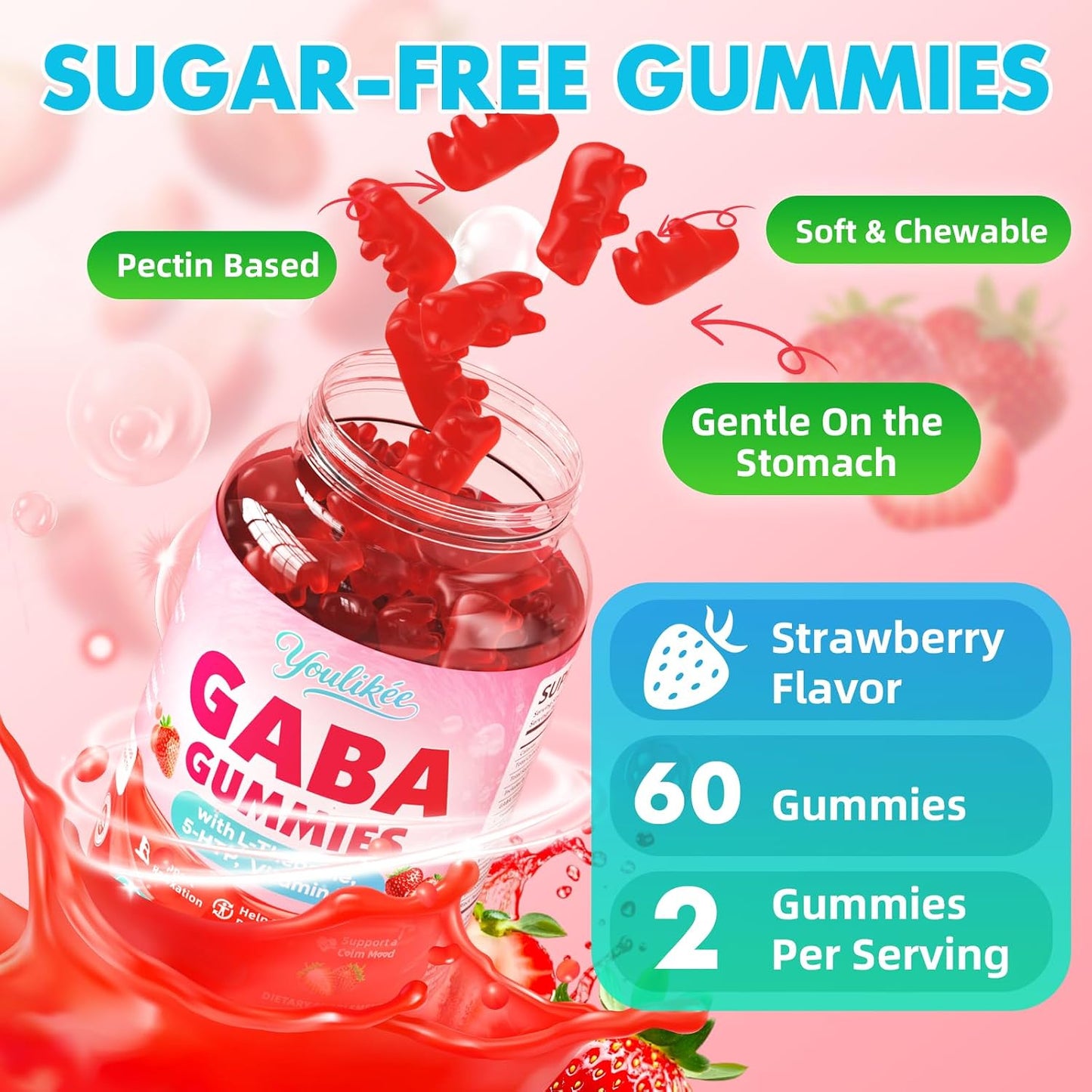 GABA Gummies, Strawberry Flavor, 60 Count