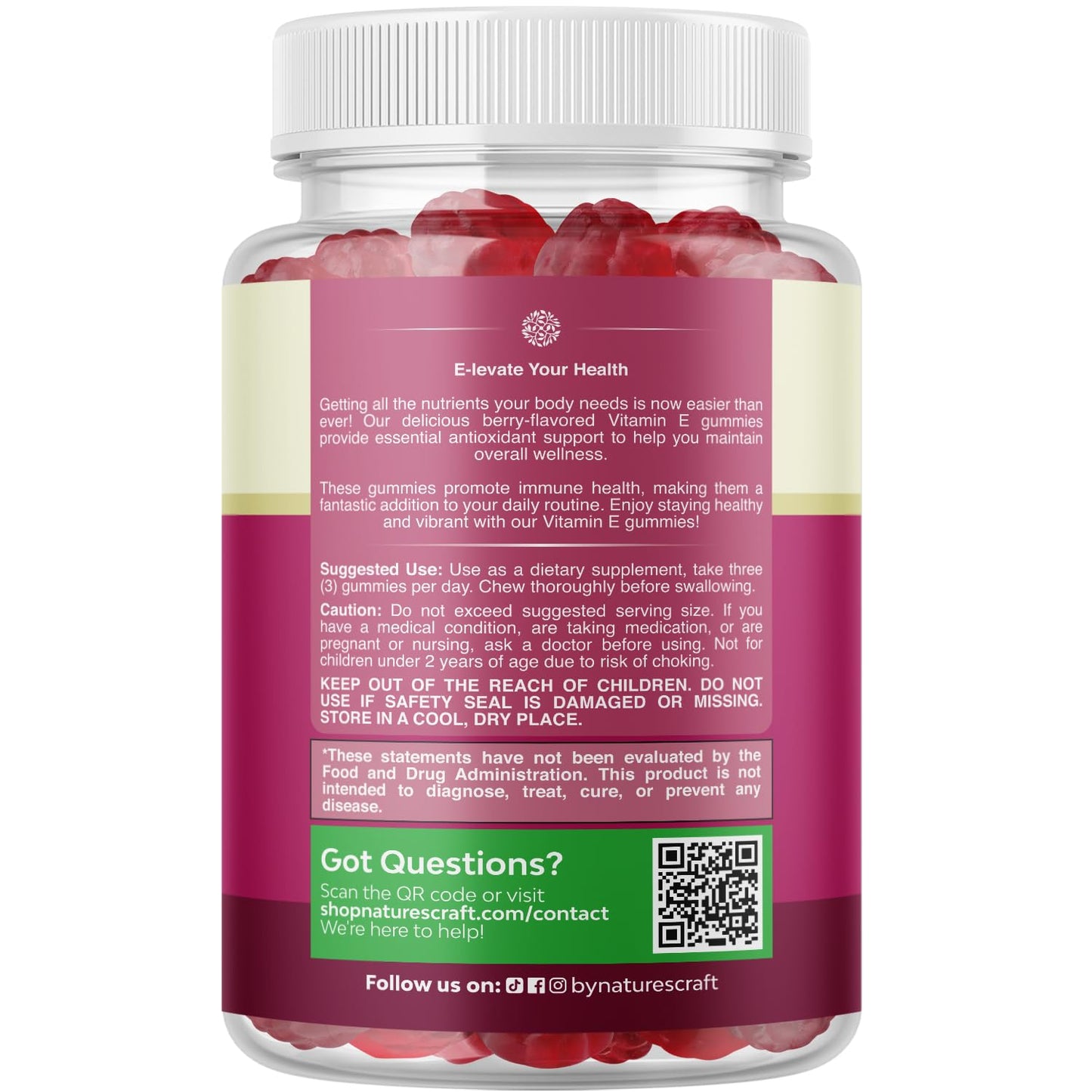 Natures Craft Vitamin E Gummies for Skin Care - High-Potency Vitamin E 400 IU Skin Supplement - Delicious & Easy-to-Take Supplement Promote Health Immune Support & Cellular Protection 90 Count