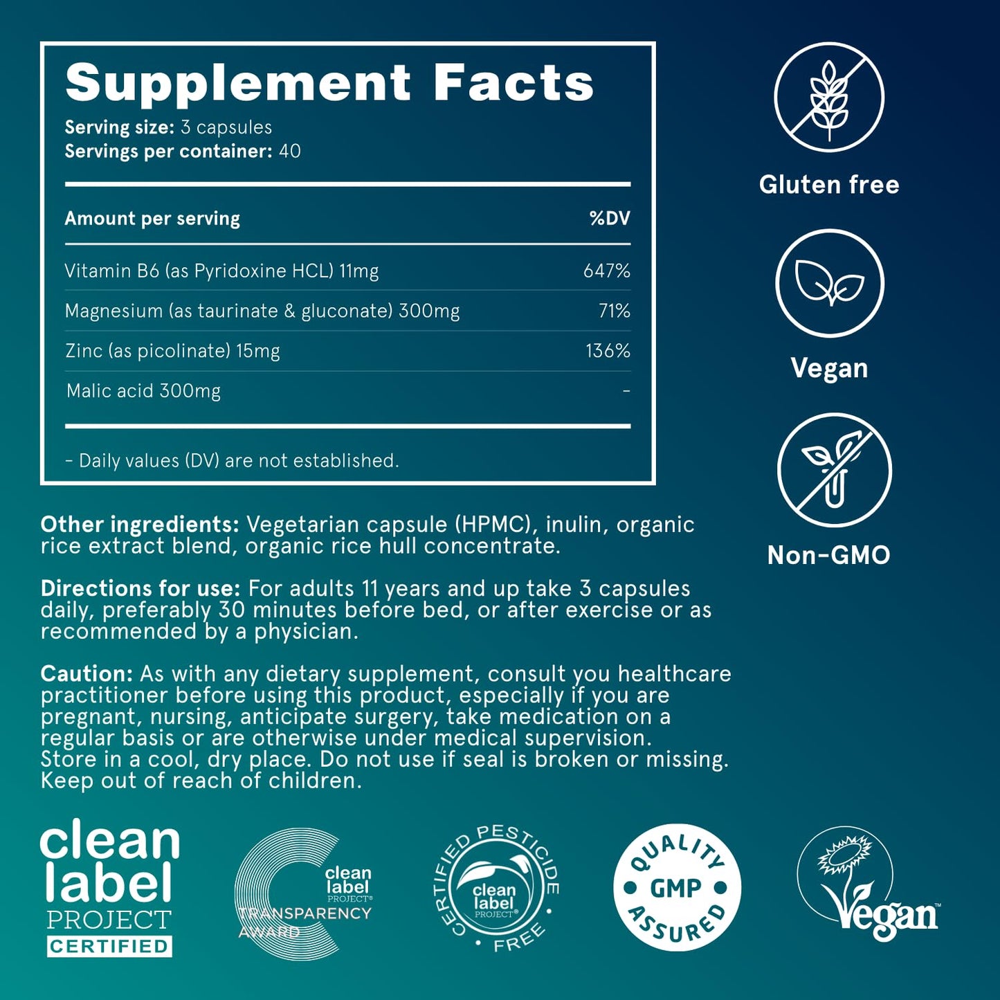 Puori Magnesium Complex Supplement - High Absorption Magnesium Taurinate & Gluconate, Zinc, Vitamin B6 & Malic Acid for Sleep Support, Immune & Bone Health & Muscle Recovery - 120 Vegan Capsules