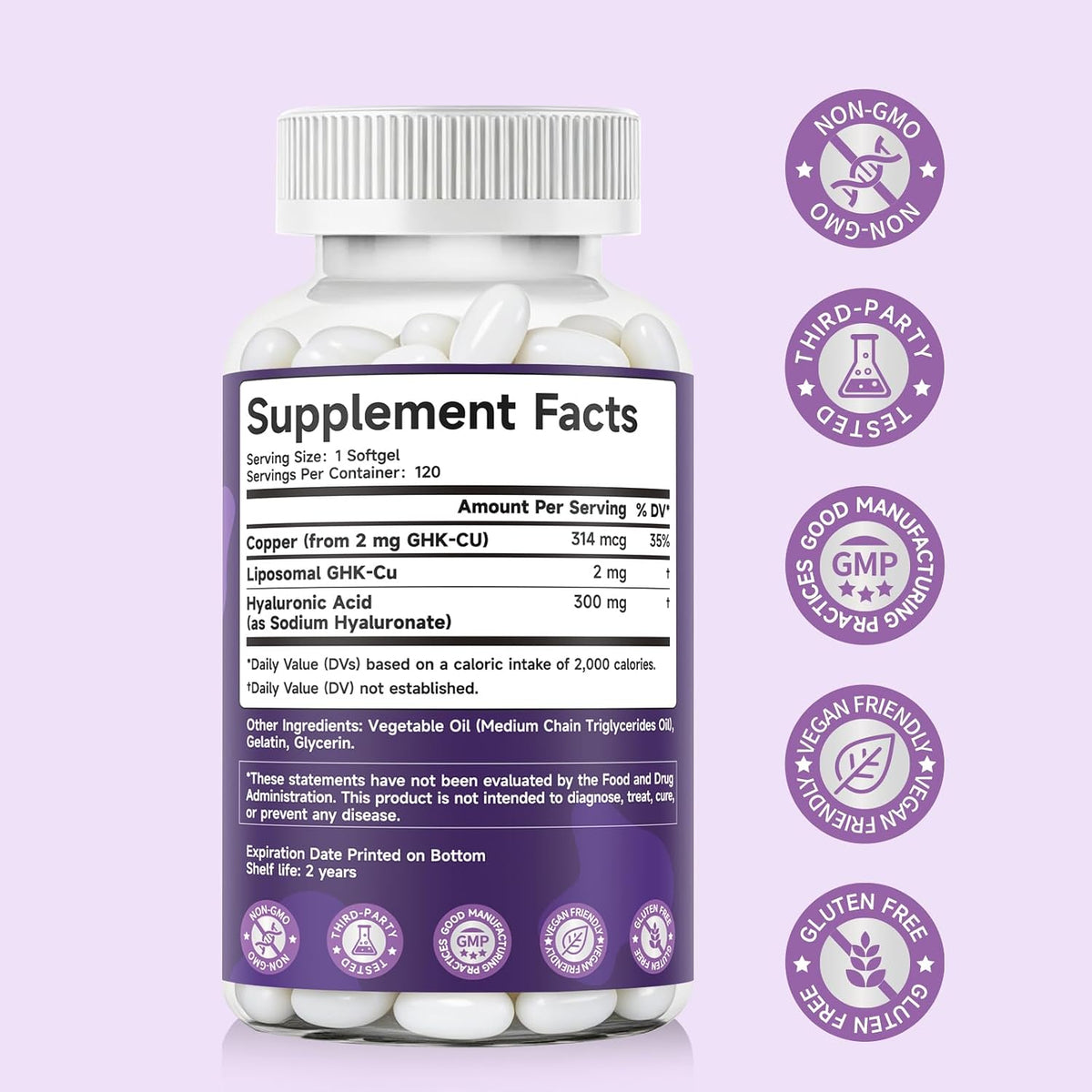 GHK-Cu Peptide Hair Softgels – 2mg GHK-Cu with Liposomal Delivery – Beauty Support for Skin, Hair & Collagen – Easy-to-Swallow Plant-Based Softgels