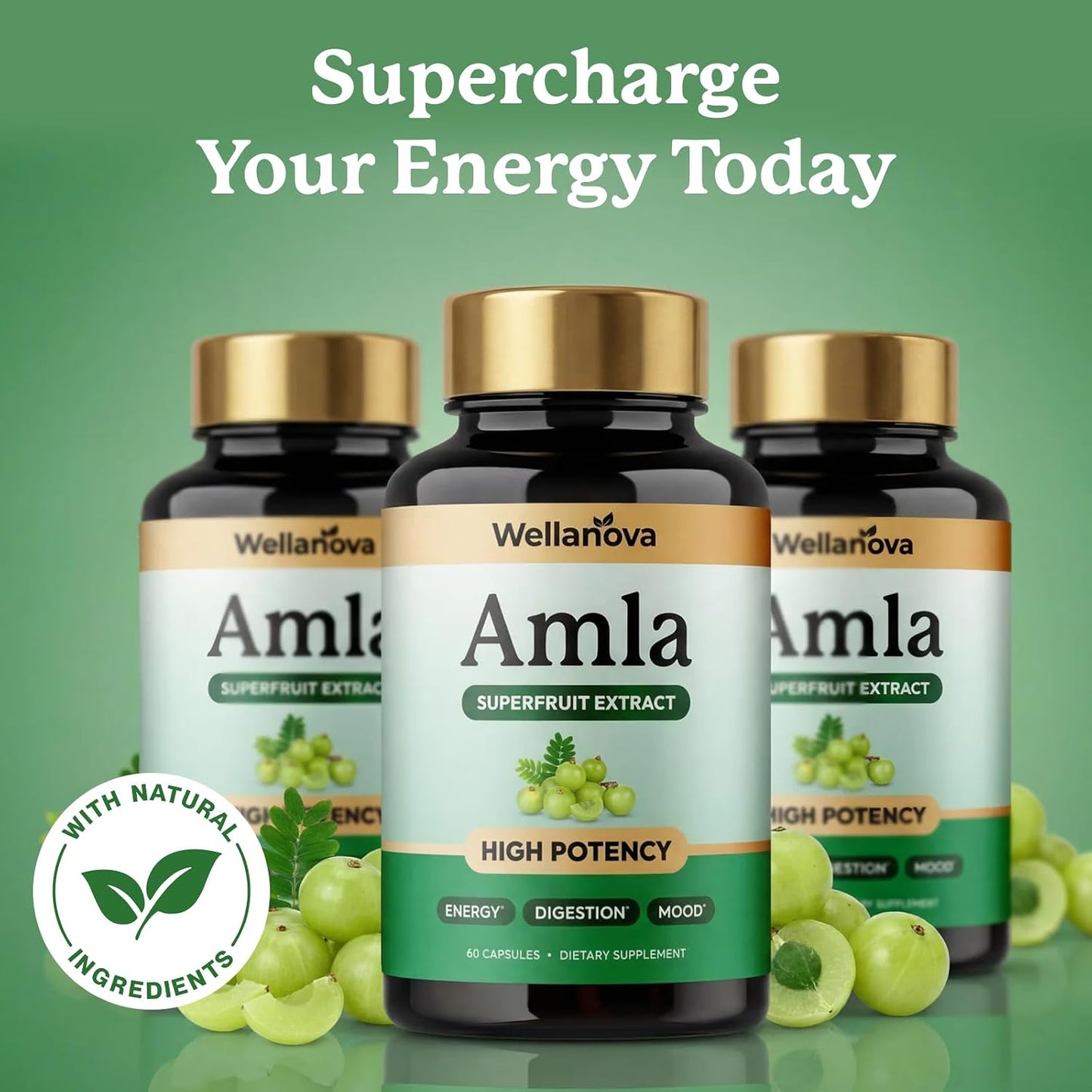 Amla Capsules 1000mg - Amla Superfruit Extract - 60 Capsules | from Indian Gooseberry (Amalaki), Ayurvedic Supplement, Antioxidant, Energy & Digestive Support - 60 Capsules