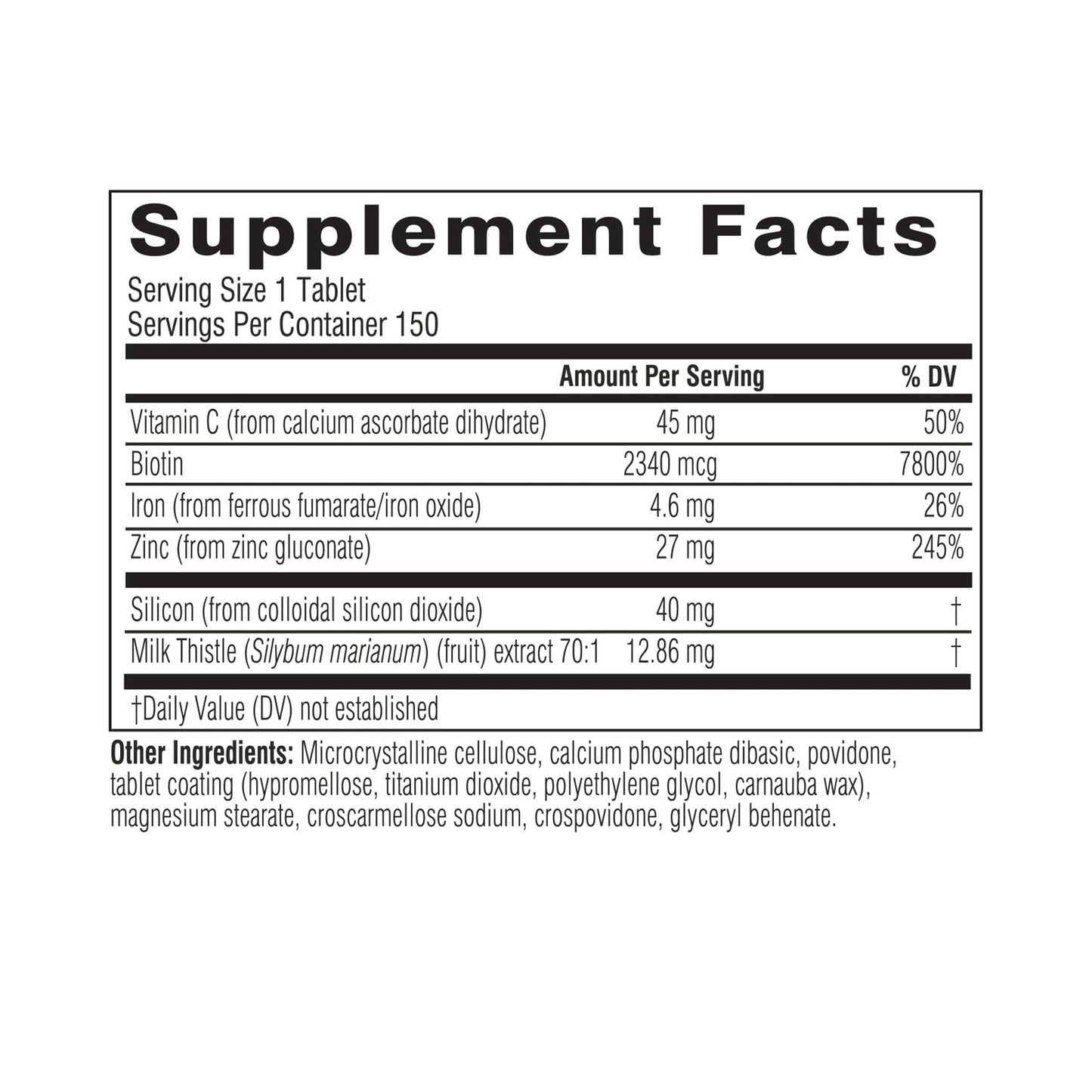 Swisse Biotin Hair Skin and Nails Vitamins for Women & Men | 5 Months Supply | Milk Thistle, Biotin, Vitamin C, Zinc & Iron | Supports Hair Growth & Collagen Production | 150 Tablets