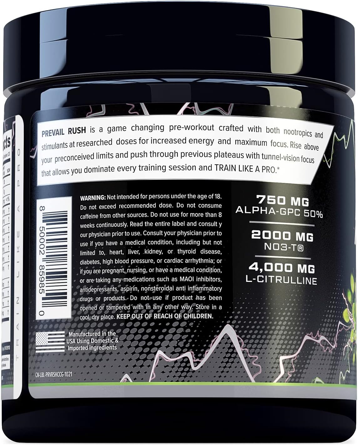 Cutler Nutrition Prevail Rush High-Stim Pre-Workout Powder, 20 Servings | Cotton Candy Grape, 20 Servings | With Caffeine, Dynamine, NO3-T Betaine and Nootropics for Energy, Focus and Muscle Pumps