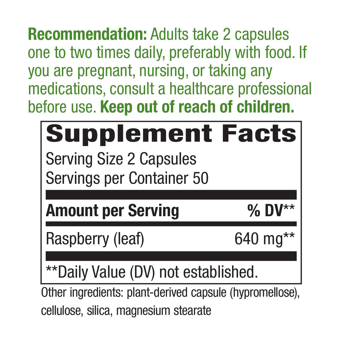 Nature's Way Raspberry Leaf - 640 mg per 2-capsule Serving - Traditional Support