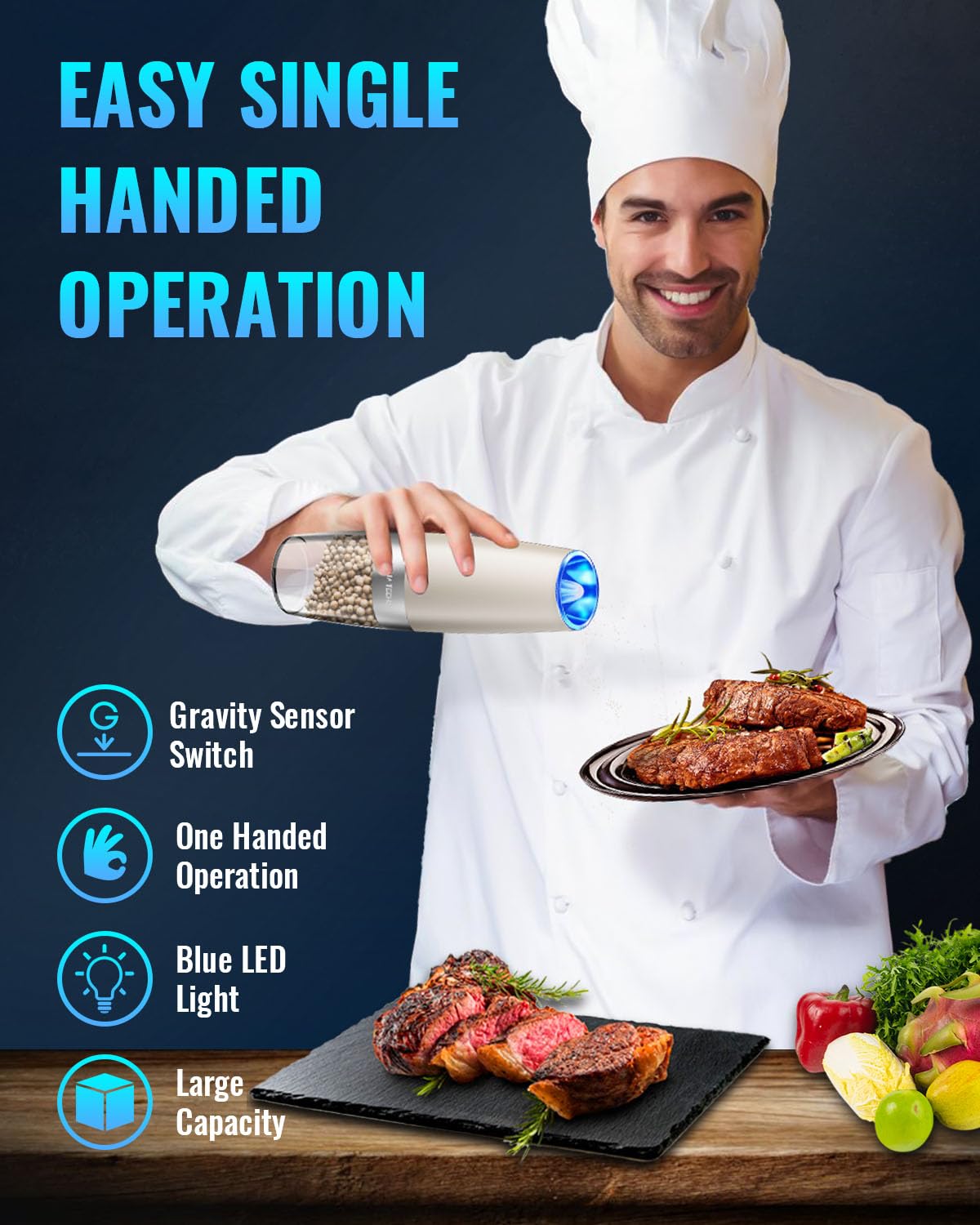 Gravity Electric Pepper and Salt Grinder Set, Adjustable Coarseness, Battery Powered