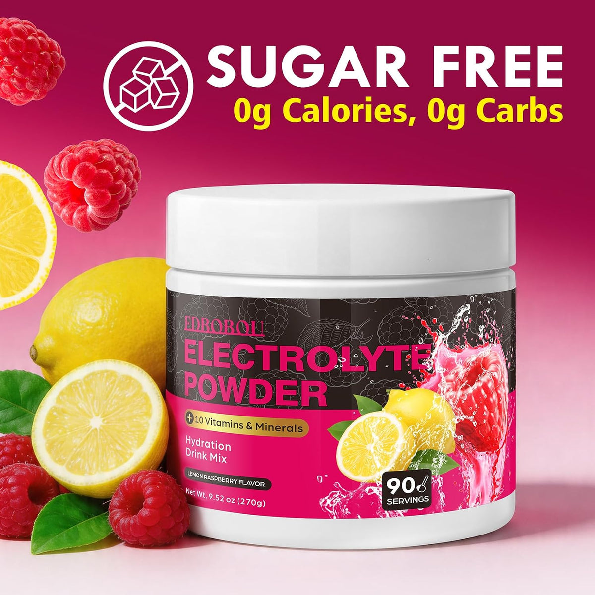 Sugar Free Raspberry Lemon Electrolyte Powder, Zero Calorie, 90 Servings