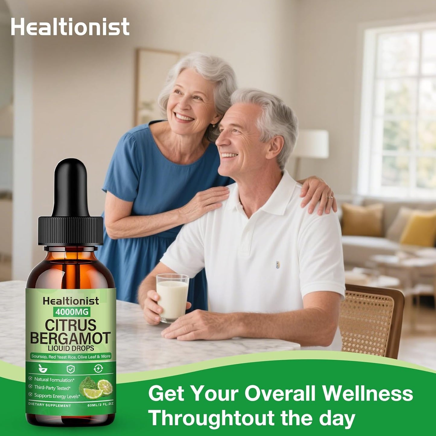2 Packs 4000mg Citrus Bergamot Liquid Drops - Cholesterol Lowering Supplement for Immune Support Anti-Aging, Hight Cholesterol - Soursop Bitters Liquid, High Absorption, 4 Fl Oz