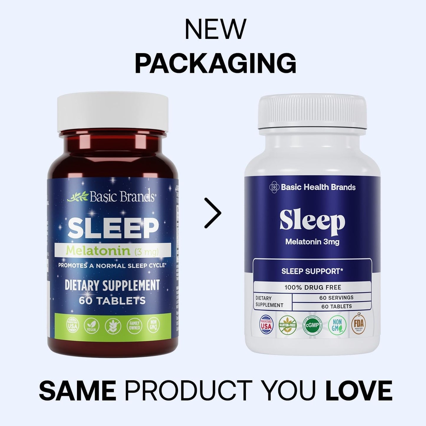 Basic Health Brands Sleep Melatonin, 3 mg 60 Count | 3mg Melatonin 60 Fast-Dissolve Tablets, Sleep Aid for Adults, Drug-Free, Non-GMO, Gluten-Free, Wake Up Refreshed