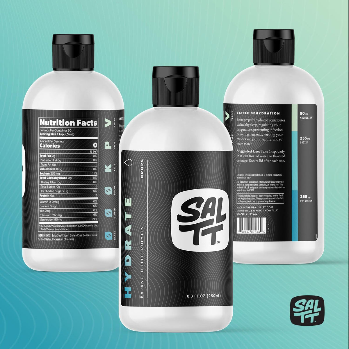 SALTT Hydrate Electrolyte Drops, Unflavored, Refill Size, 8.3 oz