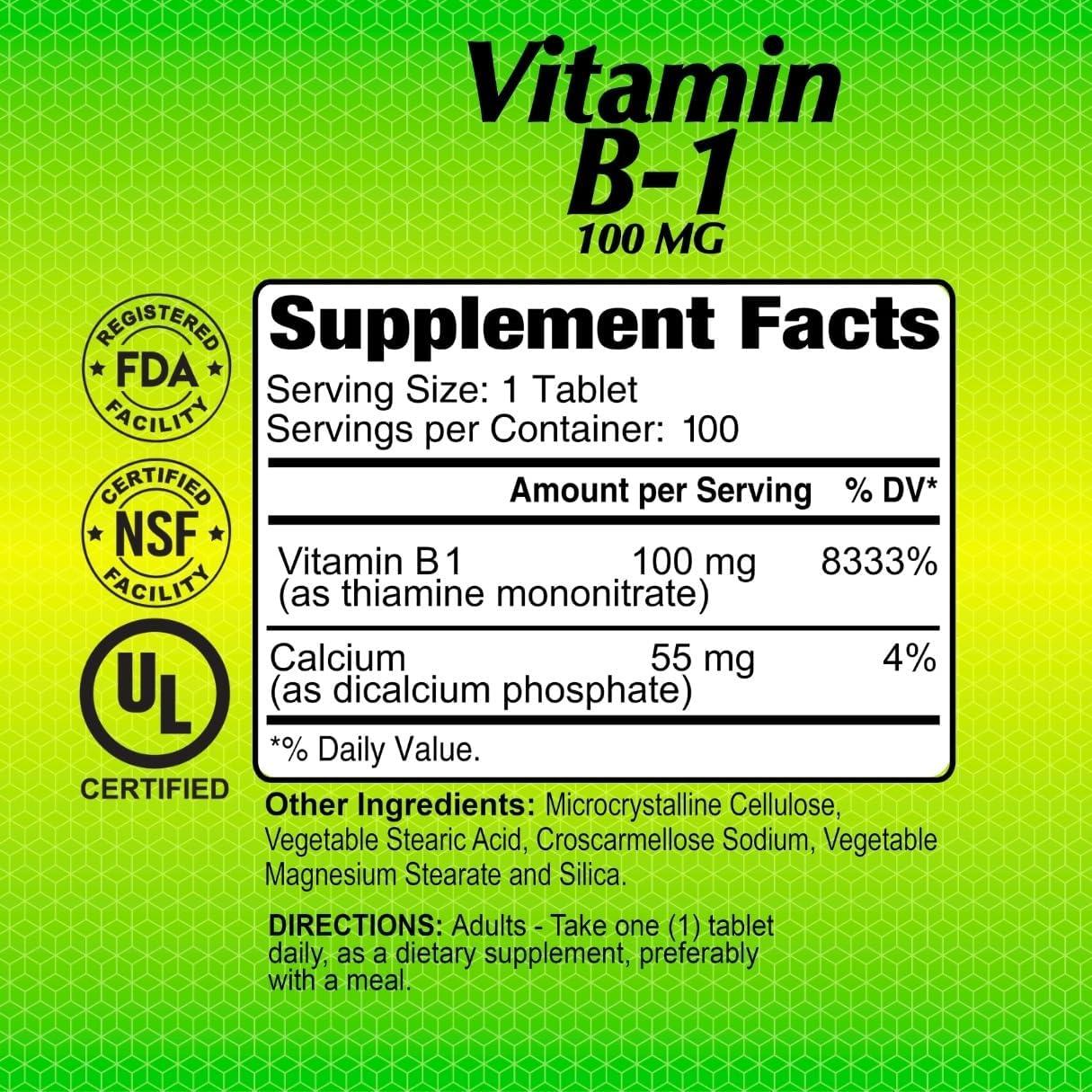 ALFA VITAMINS Vitamin B-1 100 Mg 100 Tablets. Thiamine