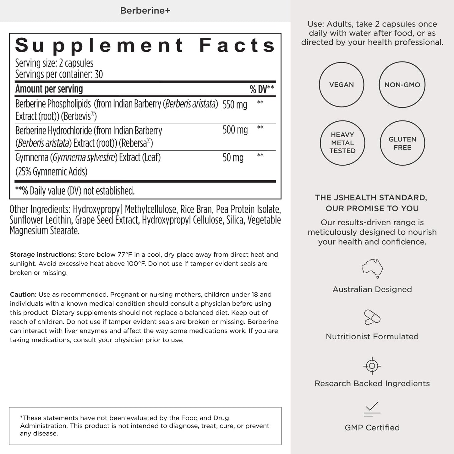 JSHealth Berberine Supplement with Berbevis for Metabolic Health Support. Higher Strength for Blood Sugar Already in the Normal Range and Body Composition. By Nutritionist Jessica Sepel (60 Capsules)