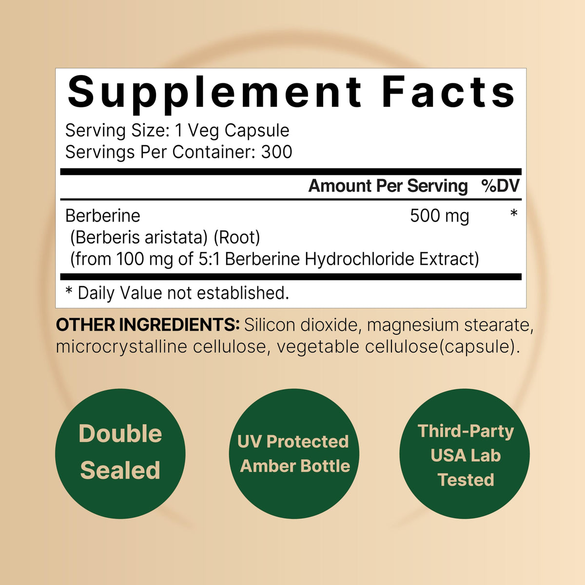 Berberine Supplement 500mg | 300 Veggie Capsules, 97% Pure Berberine HCL – 5:1 Root