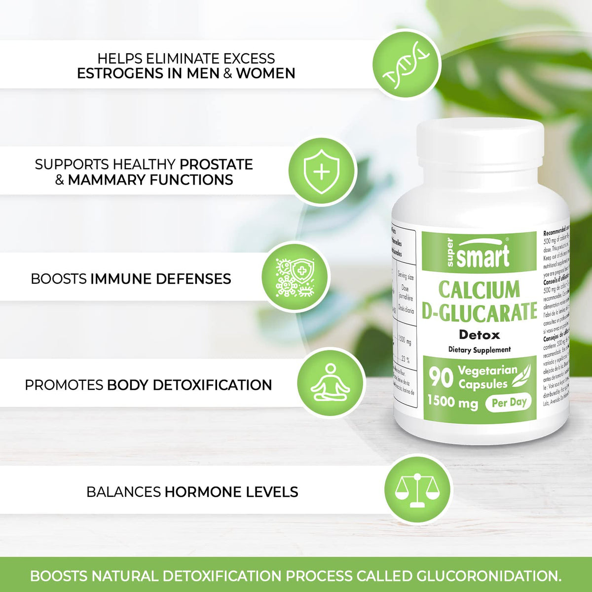 Supersmart - Calcium D-Glucarate 1500 mg Per Day - Antioxidant & Detox Supplement