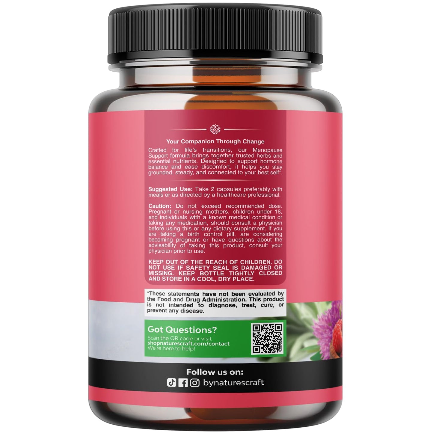 Natures Craft Complete Herbal Menopause Supplement for Women - Female Hormone Balance Capsules for Night Sweats Hot Flashes & Mood Swings with Dong Quai, Chaste Berry & Black Cohosh Root - 60 Count