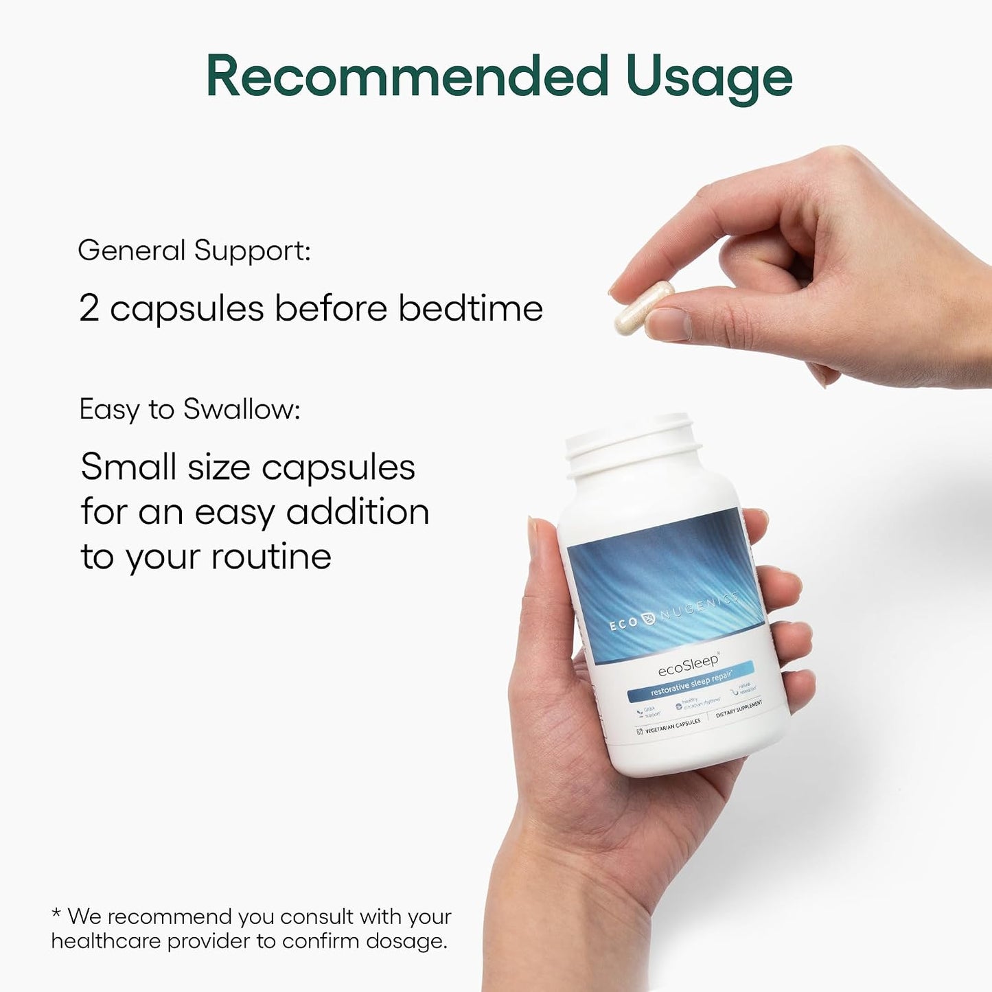 EcoNugenics ecoSleep: Sleep Aid with GABA Support Blend, Magnesium, L-Theanine, Niacin – Helps Promote Deep Sleep, Healthy Circadian Rhythms, Relaxation, Calm – Supplement for Adults, 60 Capsules