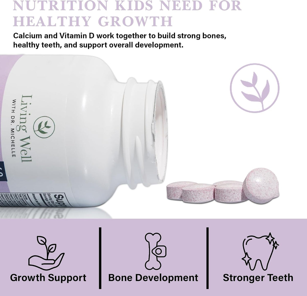 Living Well Kids Calcium and Tooth Support Chewable, Berry, with D3 + K2