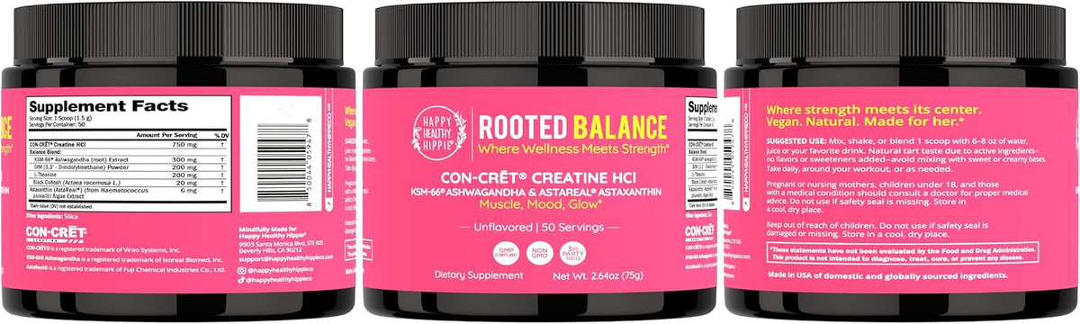 Happy Healthy Hippie Creatine HCl Powder for Women, Unflavored, Vegan, 8 Oz