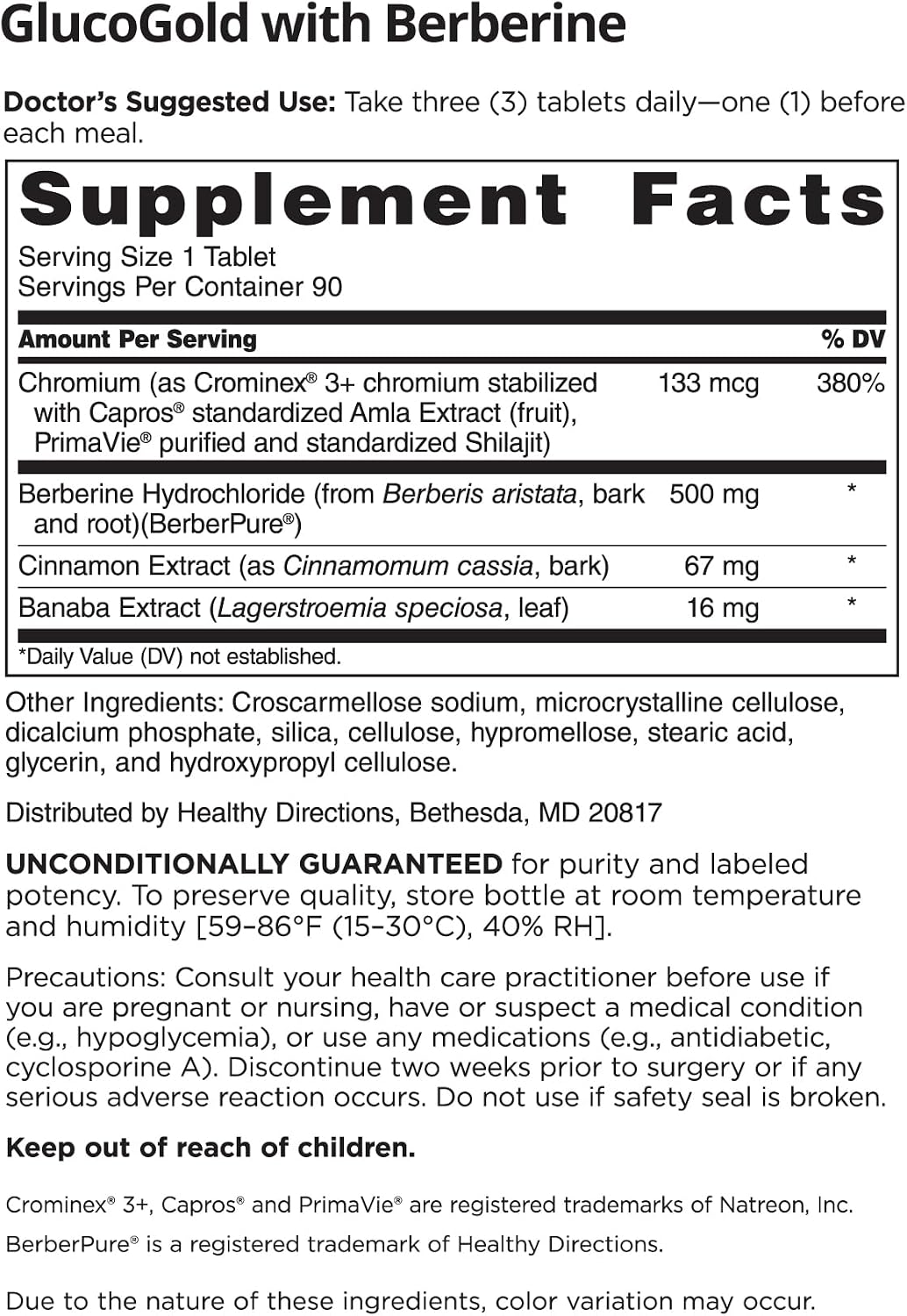 DOCTORS' PREFERRED GlucoGold with Berberine and Magnesium Glycinate Supplement