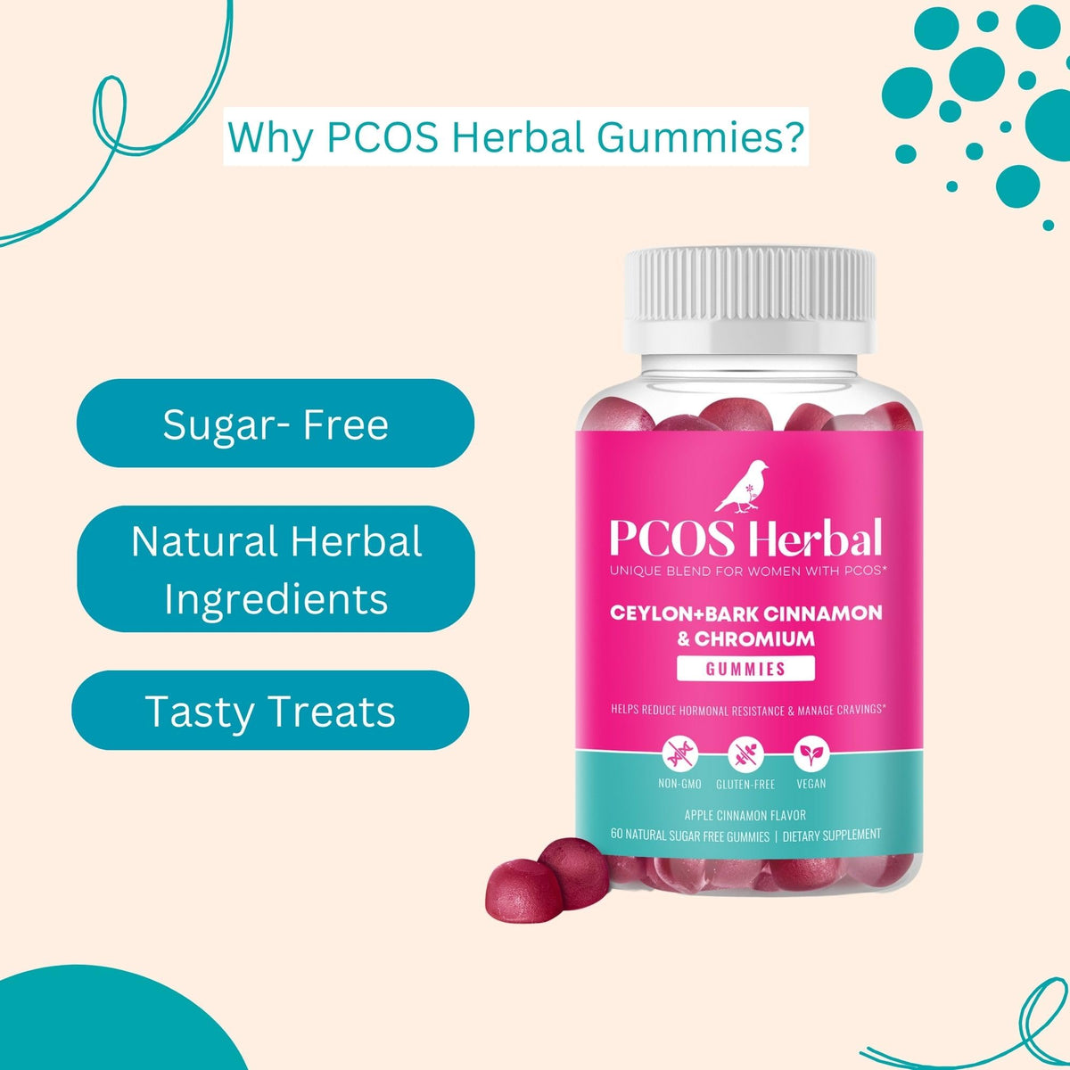 PCOS Herbal Gummies: Manage Cravings and Hormonal Balance; Cinnamon Complex