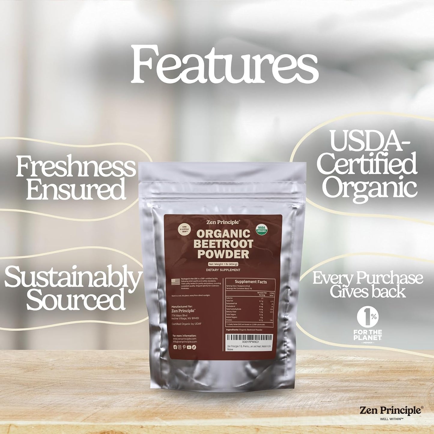 1 lb. Premium Organic Beetroot Powder. 100% USDA Certified. More Fiber and Less Sugar Than Beet Juice. All Natural Energy Boost, Supports Healthy Liver and Heart. Made in USA.