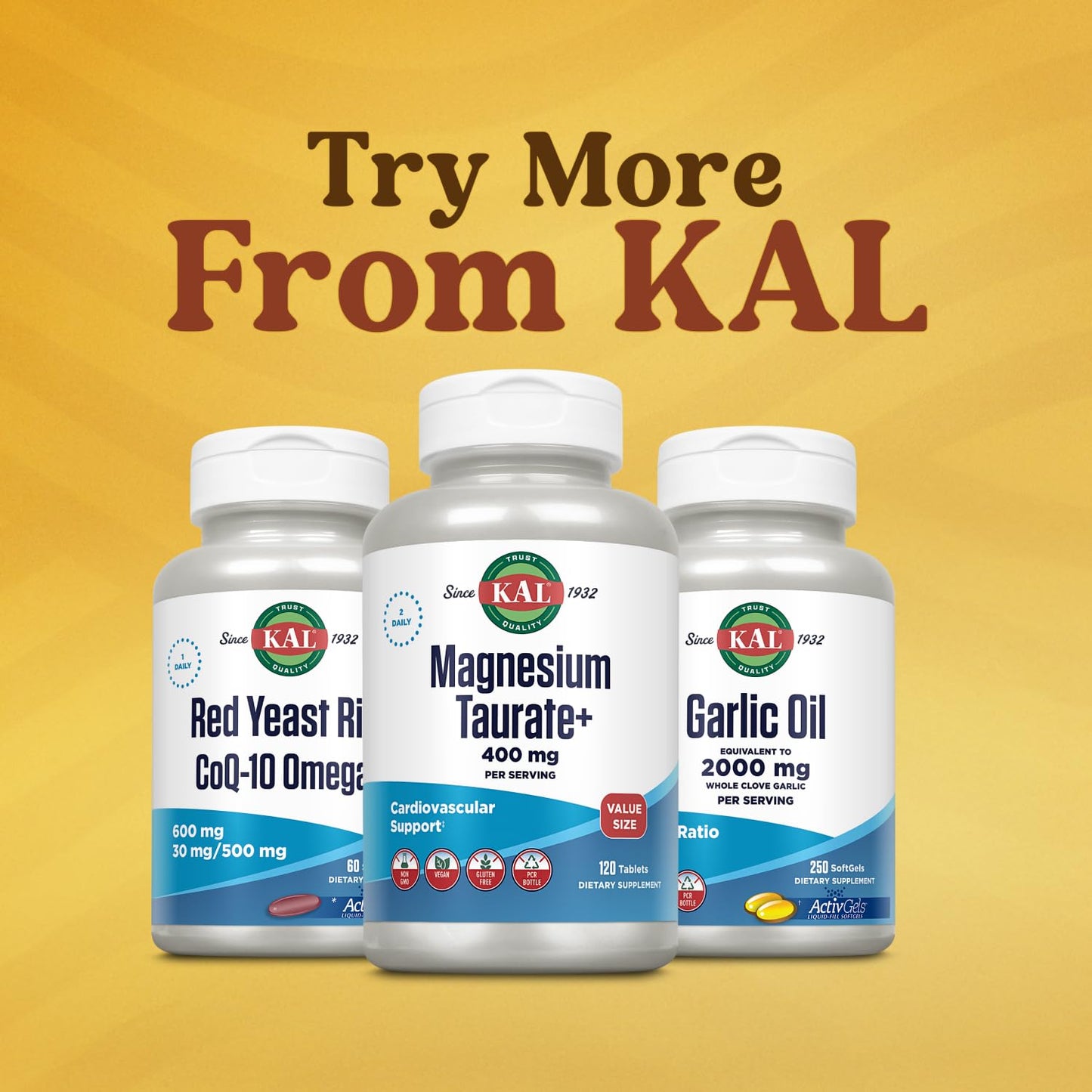 KAL Magnesium Taurate 400mg Plus Vitamin B6, Chelated Magnesium Supplement, High Absorption Magnesium Complex, Muscle and Heart Health Support, Vegan, Gluten Free, 60-Day Guarantee, 60 Serv, 120 Tabs