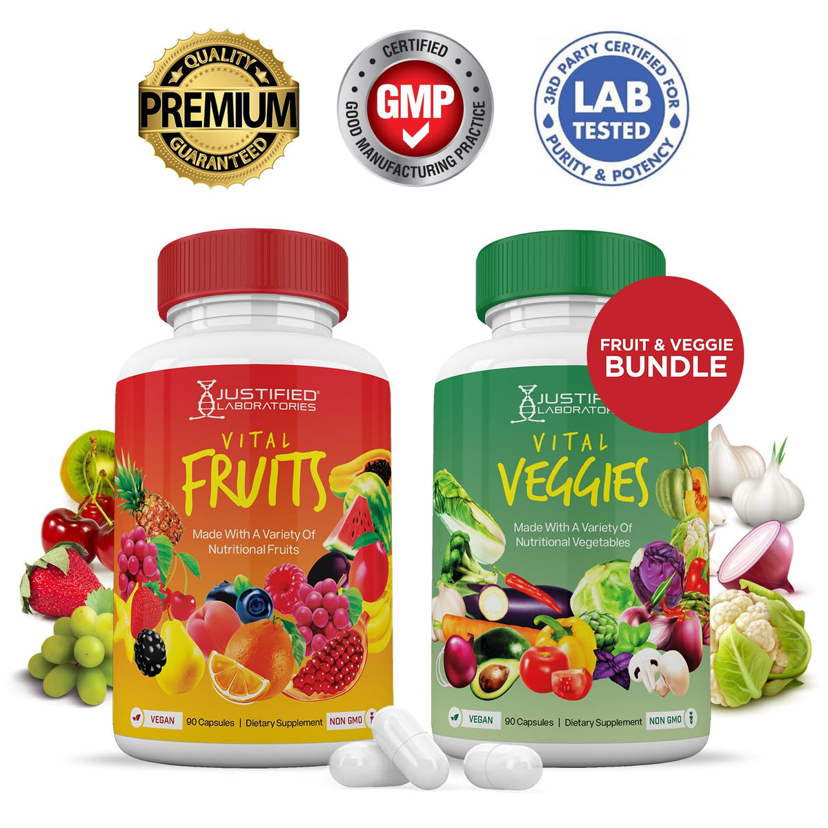 (20 Pack) Vital Fruits and Veggies Supplement Whole Food Red & Green Superfoods