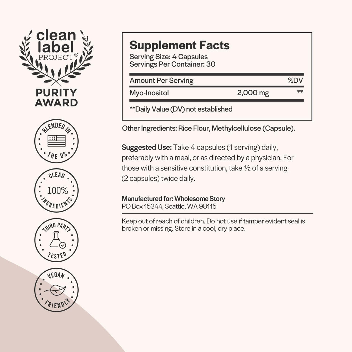 Pure Inositol Supplement | Myo-Inositol Supplement | Inositol Powder Capsules