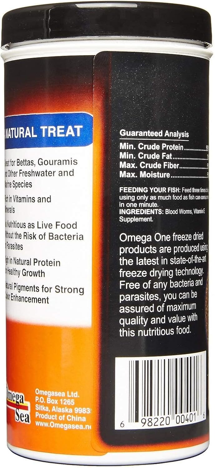 Omega One Freeze Dried Blood Worms 0.96oz 2-Pack