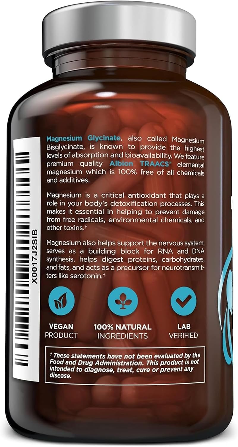 OmniBiotics Magnesium Glycinate Supplement – with 100% Pure Albion TRAACS Bisglycinate Chelate for Sleep, Muscle, Nerve & Heart Health – 120 Vegan Capsules (Pack of 2)