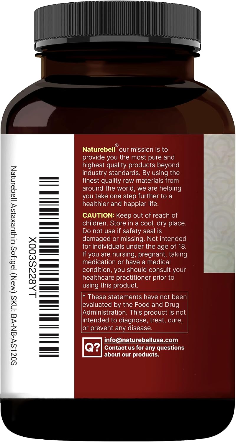 NatureBell Maximum Strength Astaxanthin 12mg, 240 Softgels - 4 Month Supply - Natural Antioxidant from Haematococcus Pluvialis Microalgae | Non-GMO, Gluten Free