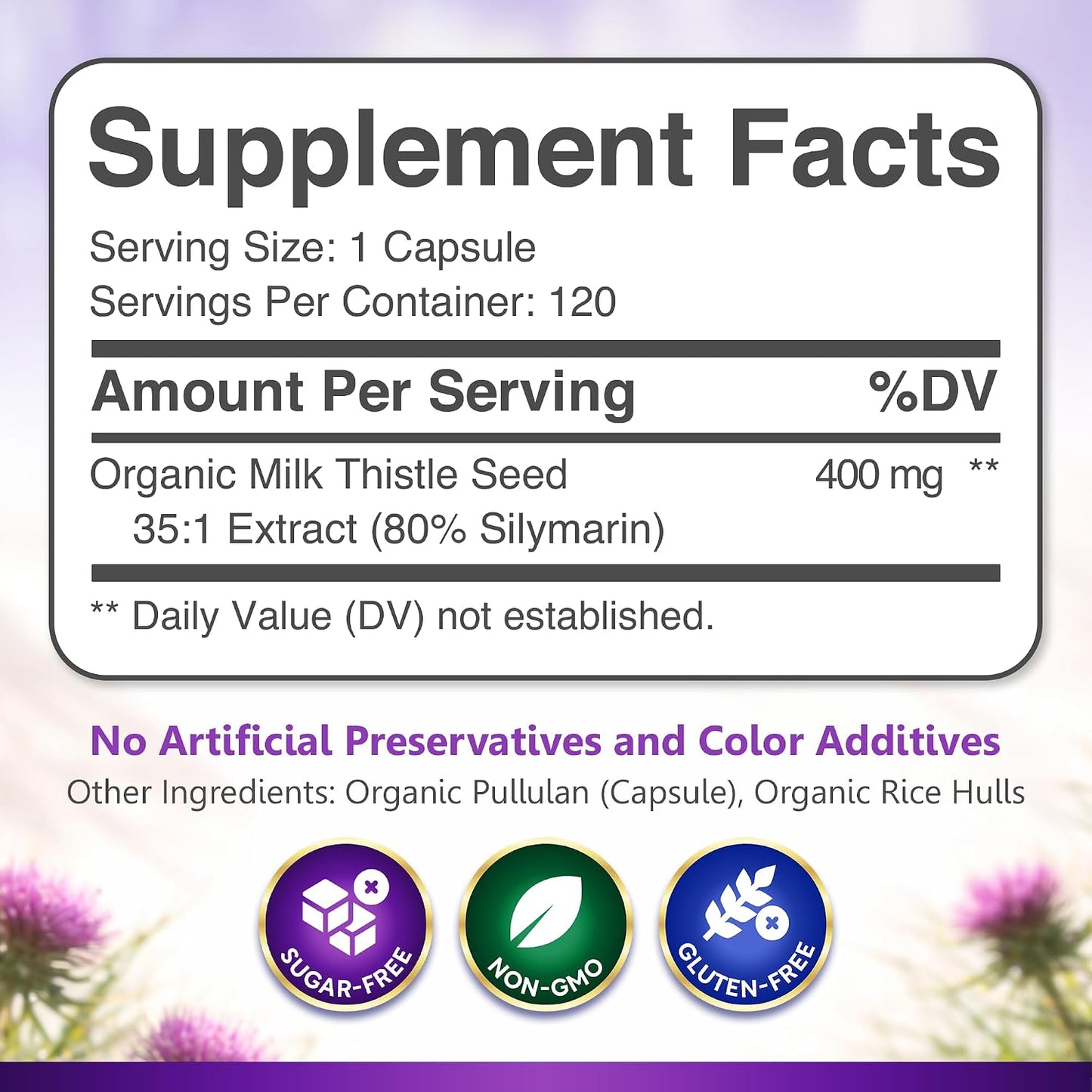 USDA Organic Milk Thistle | 80% Silymarin Flavonoids | 35:1 Extract | 120ct