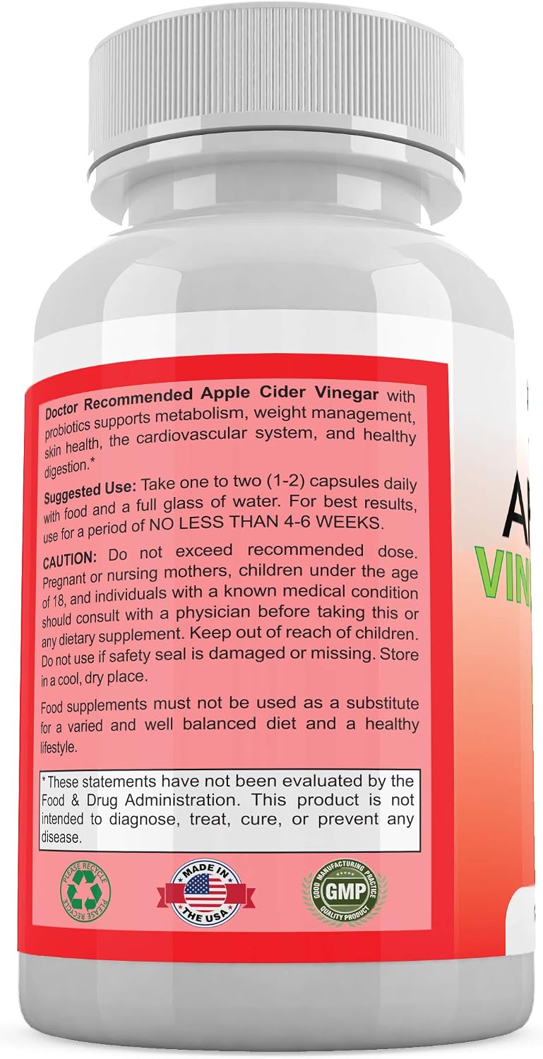 Apple Cider Vinegar Capsules - (120 Veggie Capsules) Organic ACV Supplement with Probiotics - 1500mg per Serving - Supports General Wellness & Digestive Balance - Non-GMO, Made in USA