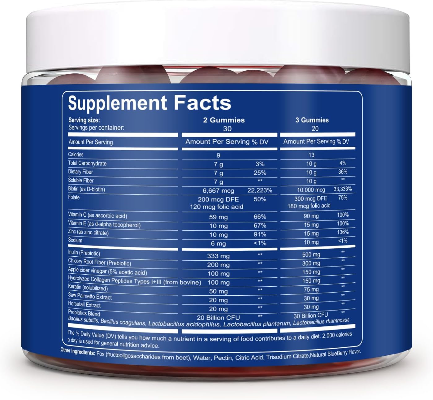 Migcopat 10G Fiber Gummies with Biotin, Collagen Peptides, Keratin, Vitamin C, E - Fiber Supplements with 30 Billion CFU Probiotics, Inulin, ACV for Digestive Health & Skin, Hair & Nails, 60 Cts