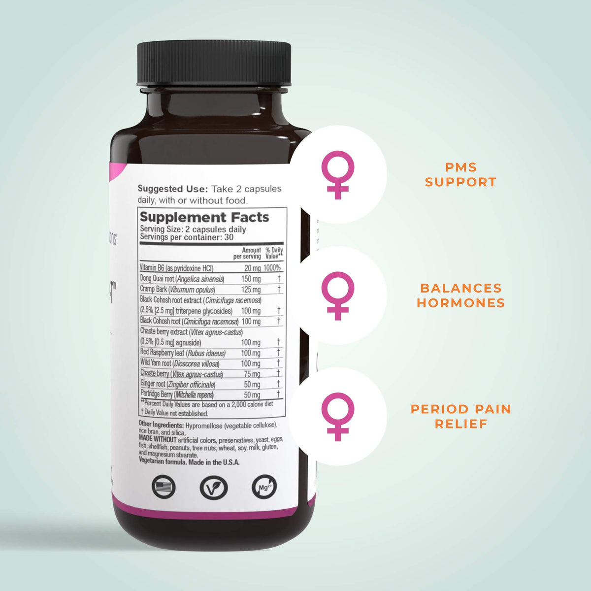 PreMense-T - PMS Relief Supplement - Ginger, Cramp Bark, Black Cohosh, Dong Quai, Chasteberry & Vitamin B6