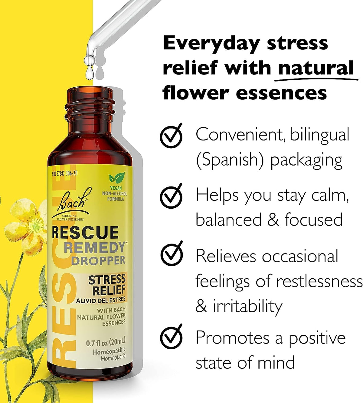 RESCUE Stress Relief & Sleep Support Bundle, Non-Alcohol Formulas, Bach Remedy Dropper 20mL 2-Pack