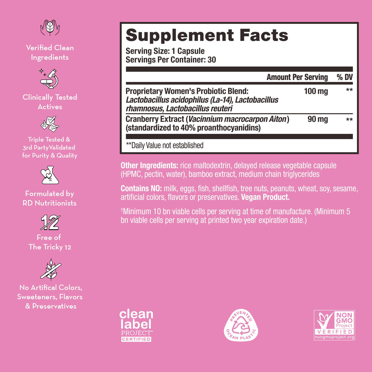 HUM Private Party Pills - Vaginal Probiotics for Women's Ph Balance with Cranberry