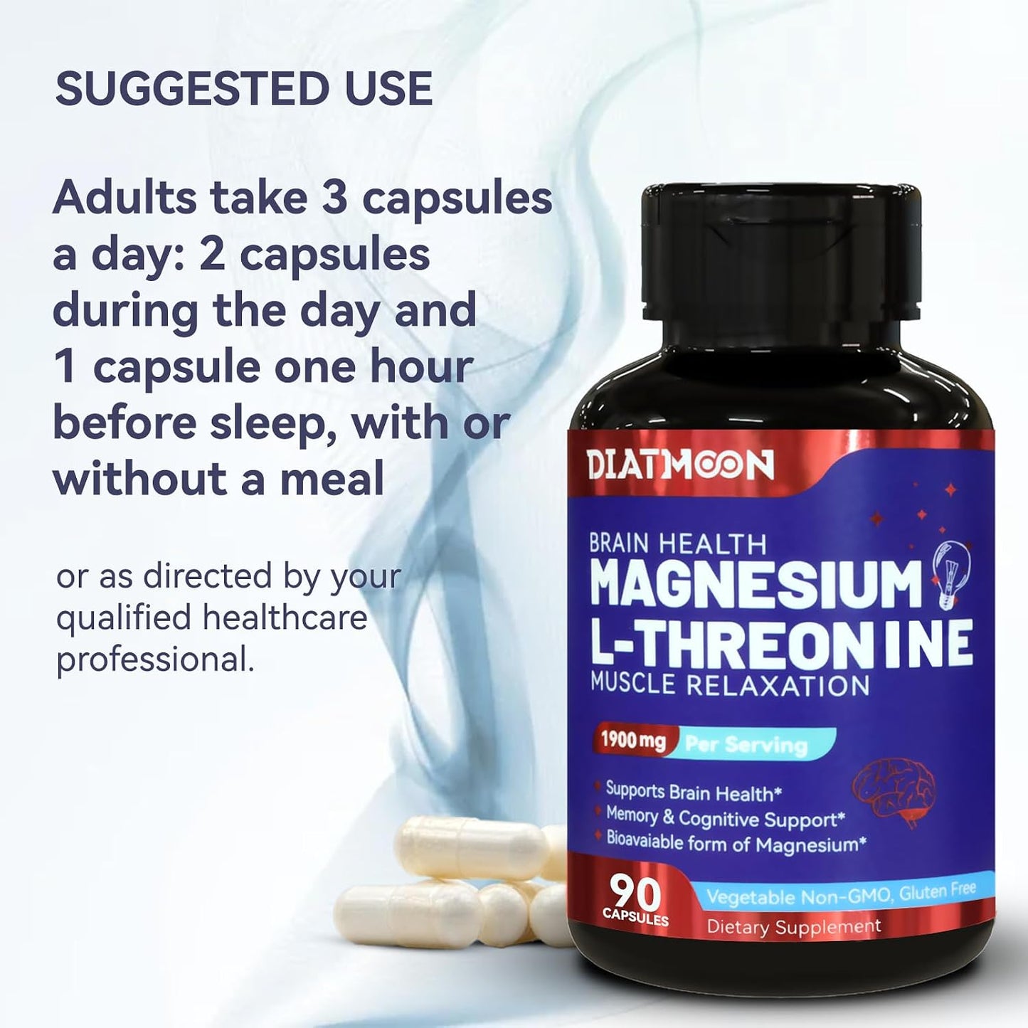 Magnesium L-Threonine, High Absorption Magnesium Supplement,90 Capsules | 1900mg Magnesium Threonine,Gluten Free,Vegan Capsules, 30 Day Supply