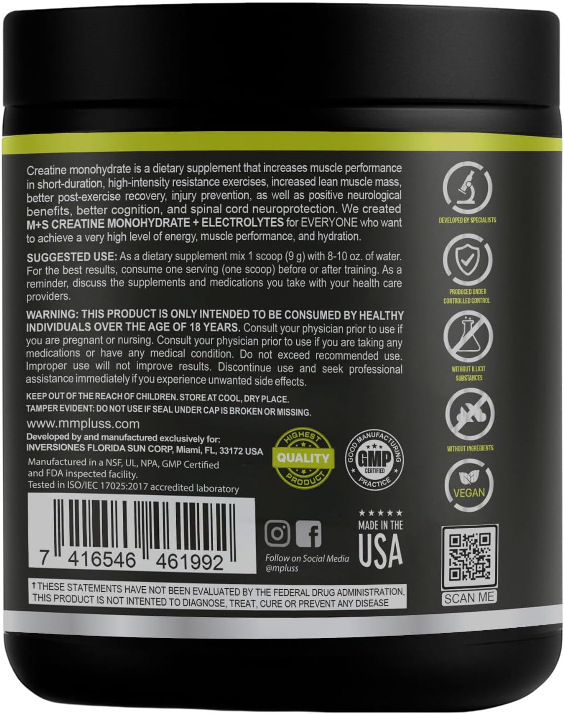 M+S Creatine Electrolytes, Micronized Monohydrate Powder, Lemon Lime