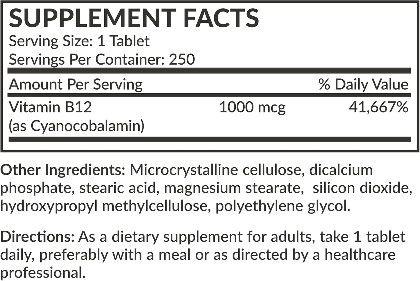 Futurebiotics Vitamin B12 1000mcg Vegetarian Friendly Non-GMO, 250 Tablets