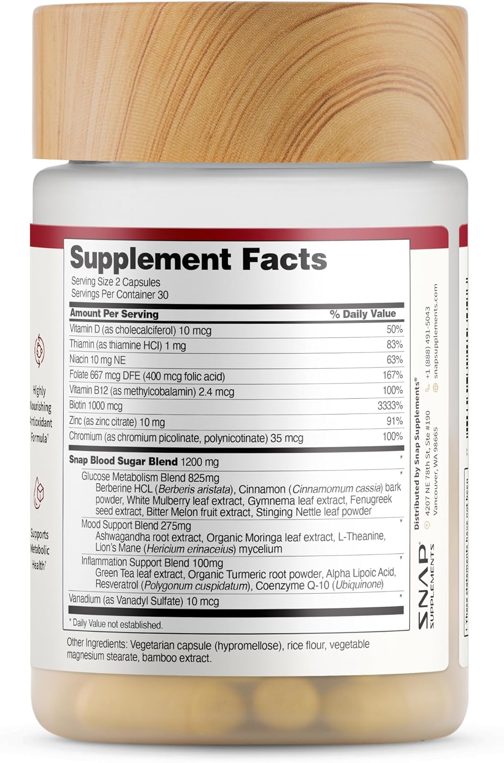 Snap Supplements Blood Sugar Blend with Berberine, CoQ10, 60 Vegan Capsules | Support Already Healthy Blood Sugar, Metabolic Health and Energy, Sugar Free, with CoQ10, Cinnamon (Packaging May Vary)
