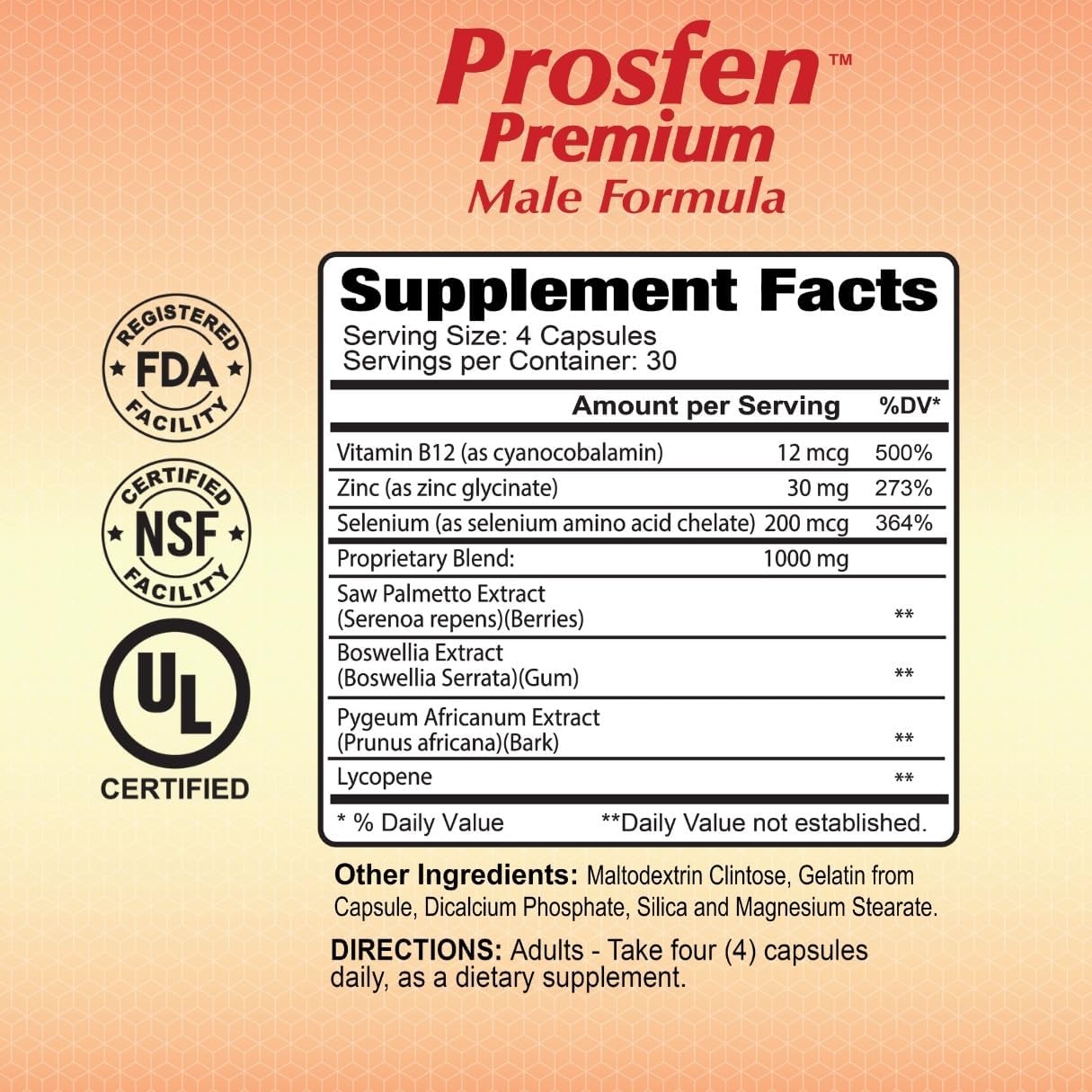 ALFA VITAMINS Prosfen Male Formula for Prostate Health, Immune Support with Saw Palmetto, Vitamin B12, Zinc & Selenium, Natural Supplement for Men, Supports Urinary Health, 120 Capsules