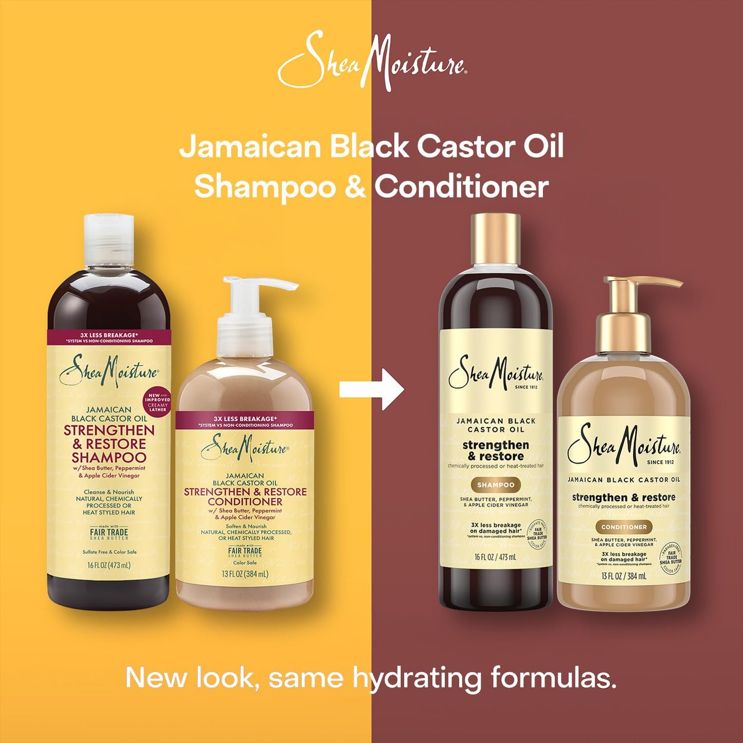 SheaMoisture Shampoo & Conditioner Set, Jamaican Black Castor Oil | Strengthen & Restore Repair Treatment for Dry, Damaged Hair | Wavy, Coily, Kinky & Curly Hair | Shea Butter, Peppermint & ACV