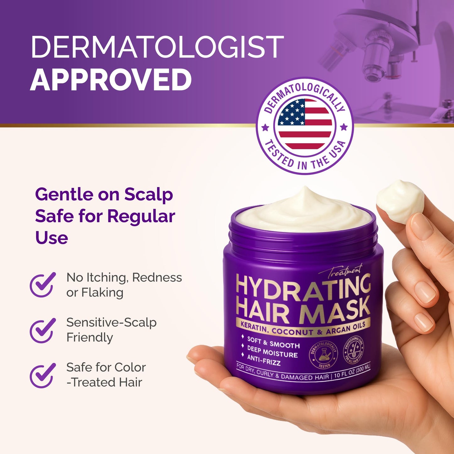 Hydrating Hair Mask - Deep Conditioning Treatment for Dry, Frizzy & Damaged Hair - Keratin Mask with Coconut & Argan Oils, Collagen & Wheat Protein - Smooths, Softens & Controls Frizz, Curl-Safe, 10oz
