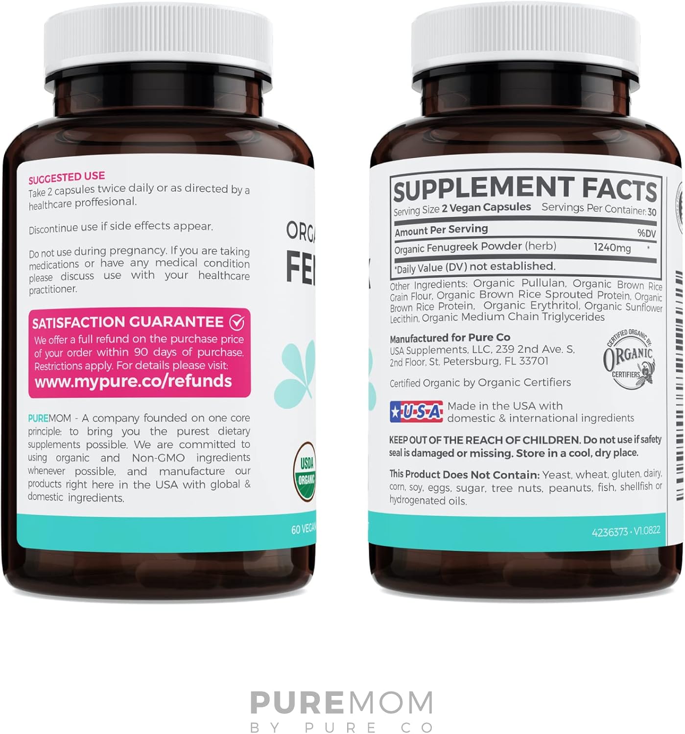USDA Organic Fenugreek Capsules for Women - Effective Lactation Supplement for Increased Breast Milk Supply - Herbal Breastfeeding Support for Mothers - Gluten Free - 60 Vegan Capsules (No Pills)