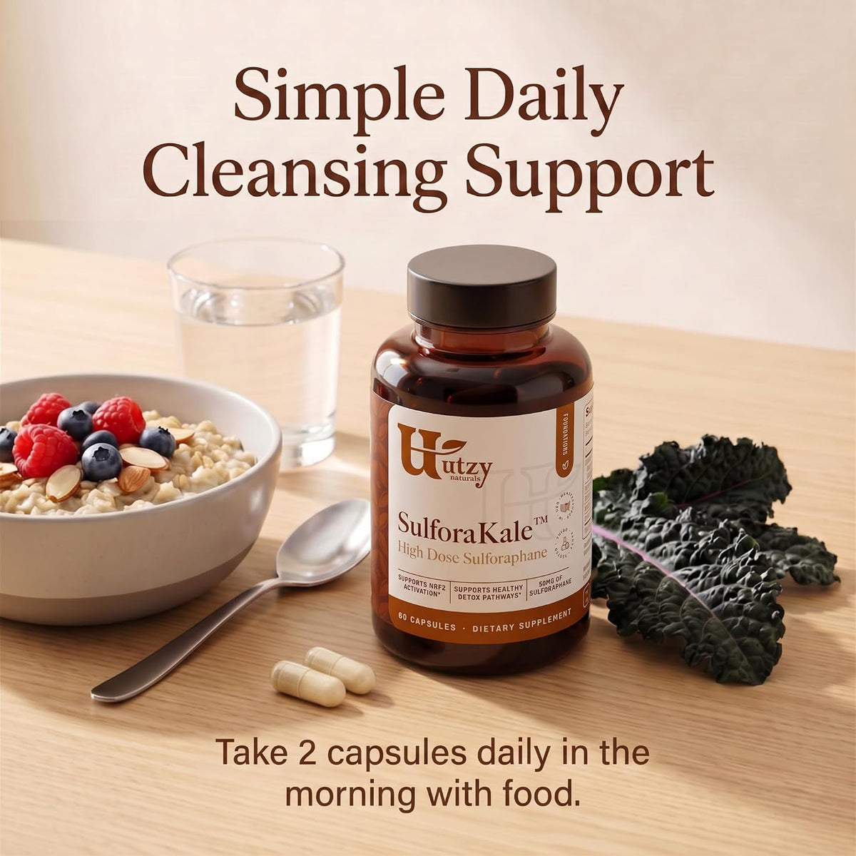 Utzy Naturals SulforaKale | 50 mg Sulforaphane | Nrf2 Support | 60 Caps