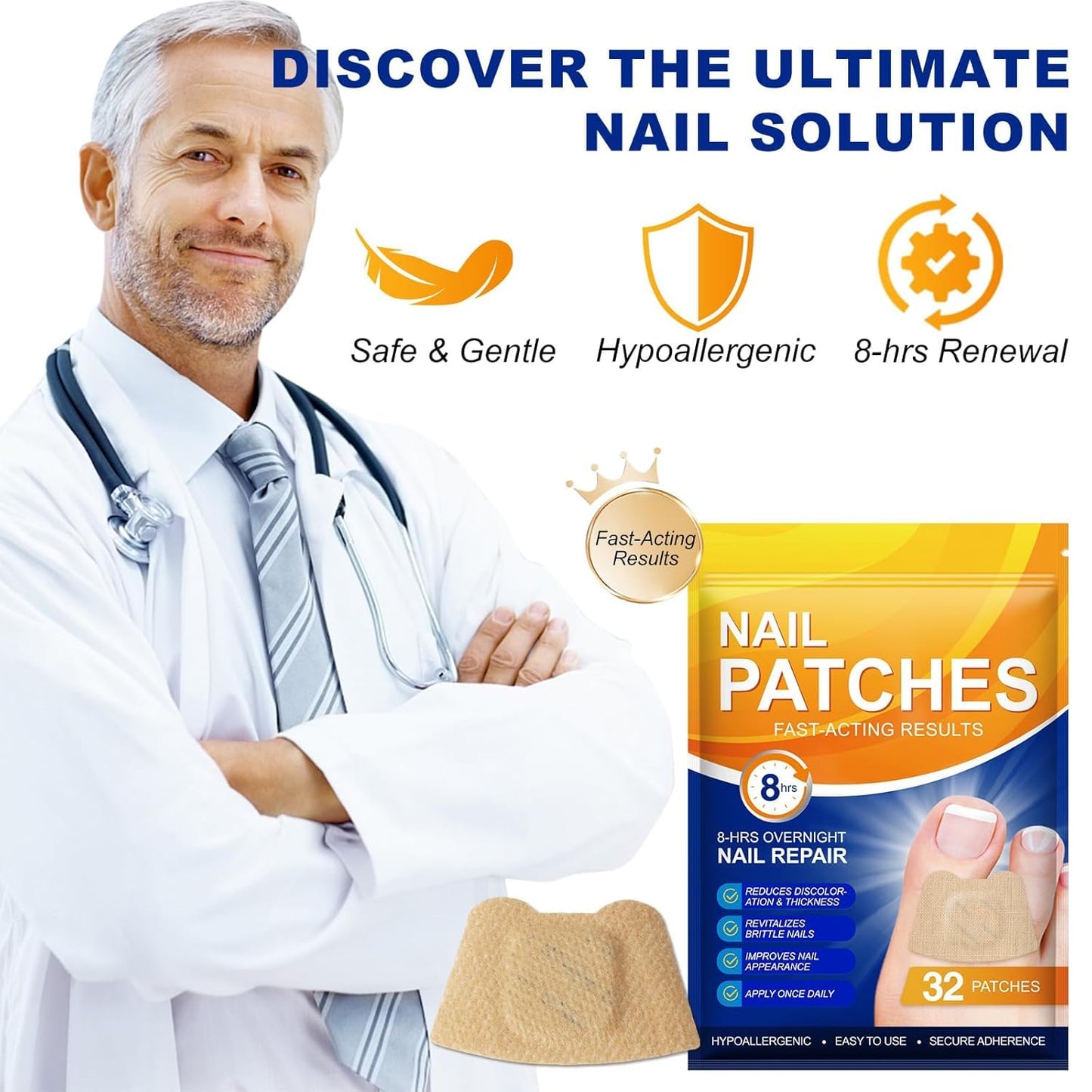Nail Patches, 32 Pcs Toenail Care Patches for Dry, Weak & Cracked Nails, Deeply Moisturizing Nail, Protector and Improve the Appearance for Toenails